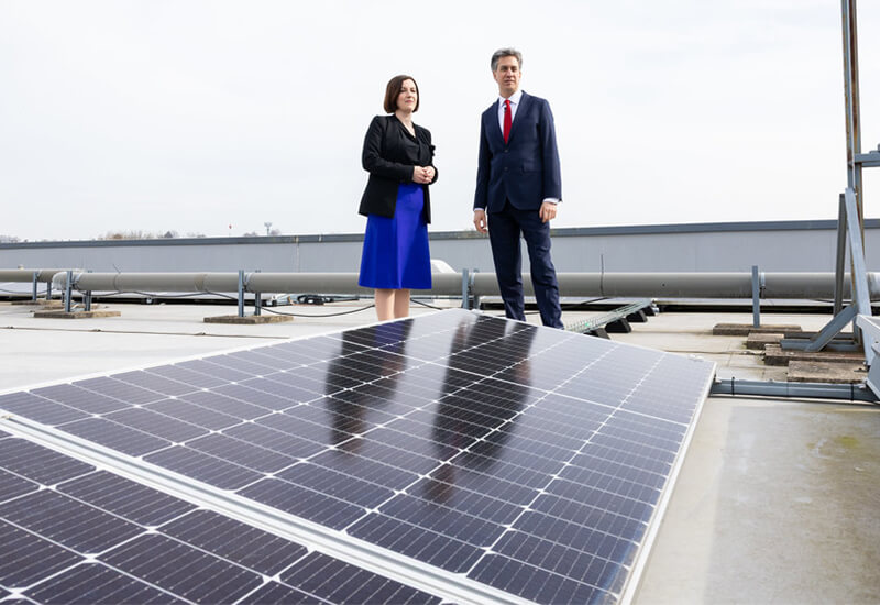 Ed Miliband, right, with the education secretary, Bridget Phillipson.